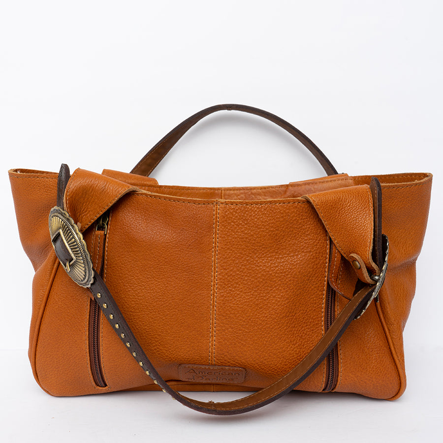 American Darling Hobo Bag, Hand-Tooled Floral Western Leather Purse, Hair-On Cowhide, Turquoise Stone, 8in (H) X 4.5in (W) X 13in (D)