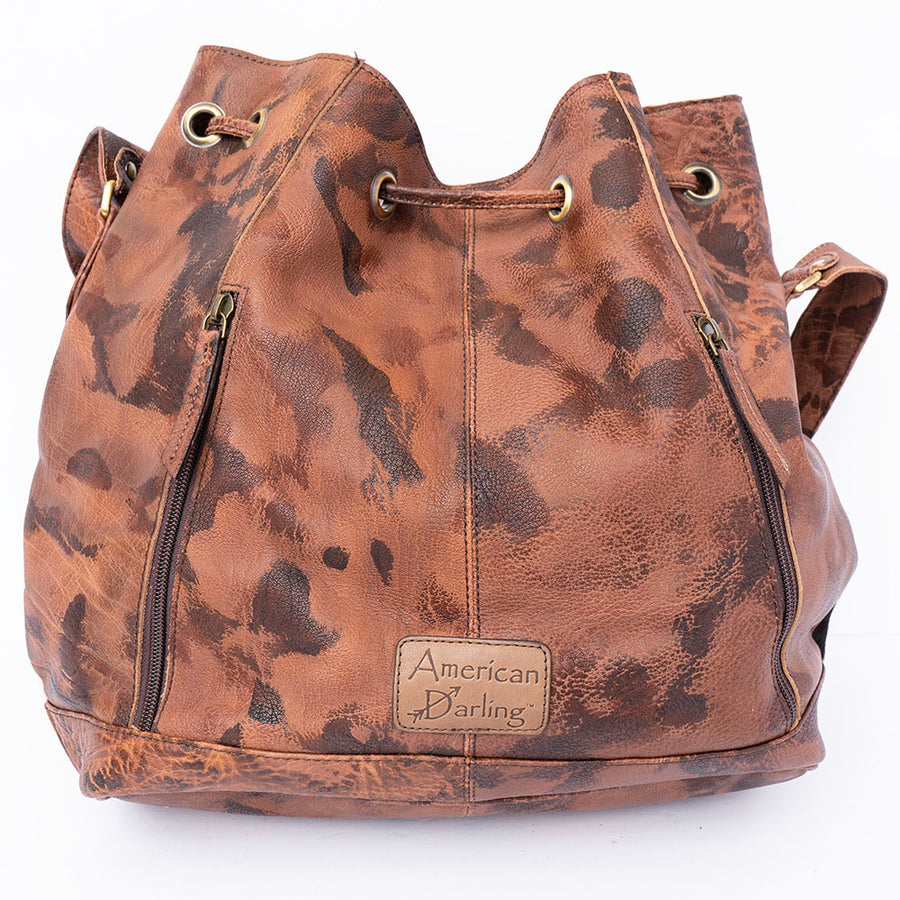 American Darling Bucket Bag, Hand-Tooled Floral Western Leather Purse, Hair-On Cowhide, Turquoise, 13in (H) X 5in (W) X 13in (D)