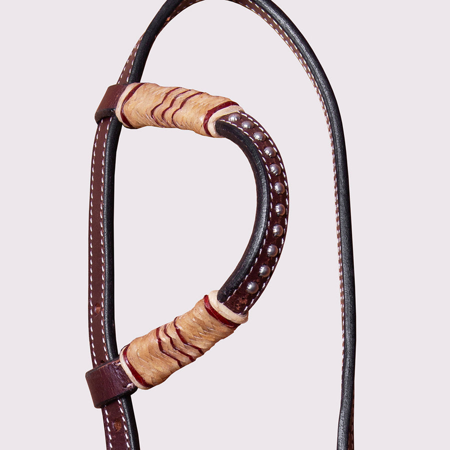 Bar H Equine Western Horse Genuine Leather Raw Hide One Ear Headstall Dark Brown