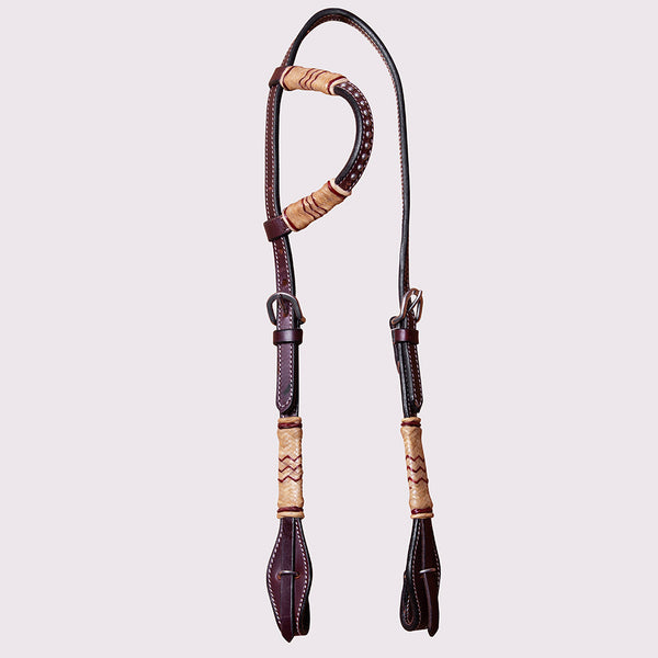 Bar H Equine Western Horse Genuine Leather Raw Hide One Ear Headstall Dark Brown - Uhorse