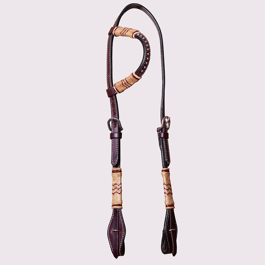 Bar H Equine Western Horse Genuine Leather Raw Hide One Ear Headstall Dark Brown - Uhorse