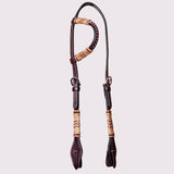 BAR H EQUINE Western Horse Rawhide Genuine Leather One Ear Headstall Brown