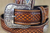 32-46 In Western Ariat Belt Leather Mens Basketweave Conchos Brown