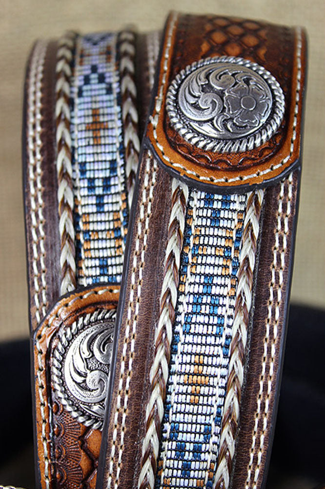 32-46 In Western Ariat Belt Leather Mens Basketweave Conchos Brown