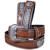 40 In W. Ariat Belt Leather Mens Basketweave Conchos Brown by Hilason – Cowboy and equestrian accessories