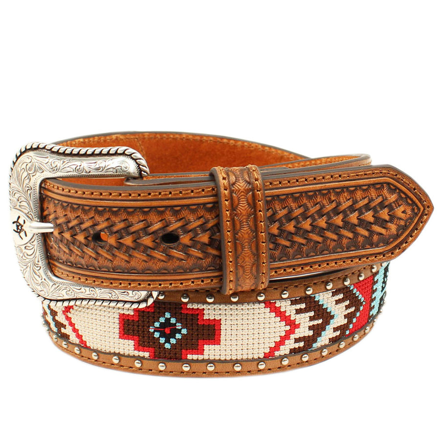 42 In Ariat W. Belt Men Nailhead Fabric Center Round Concho by Hilason – Cowboy and equestrian accessories