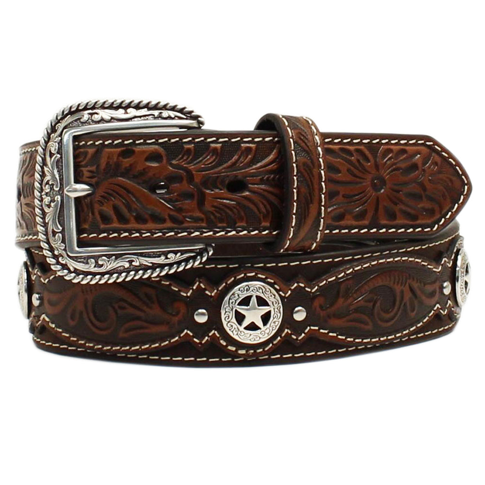 Ariat Western Belt Mens Floral Embossed Cutout Star Conchos