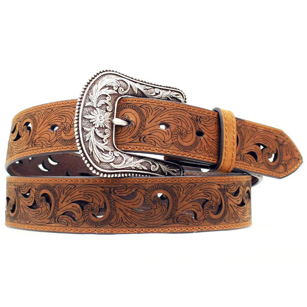 Ariat Belt 1-1/2 In Paisley Scroll Work Leather Ladies Engraved Buckle by Hilason – Cowboy and equestrian accessories