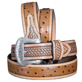 34 In Nocona Leather Mens Belt Basketweave Tooled 1-1/2 Wide Ostrich – by Hilason – Cowboy and equestrian accessories