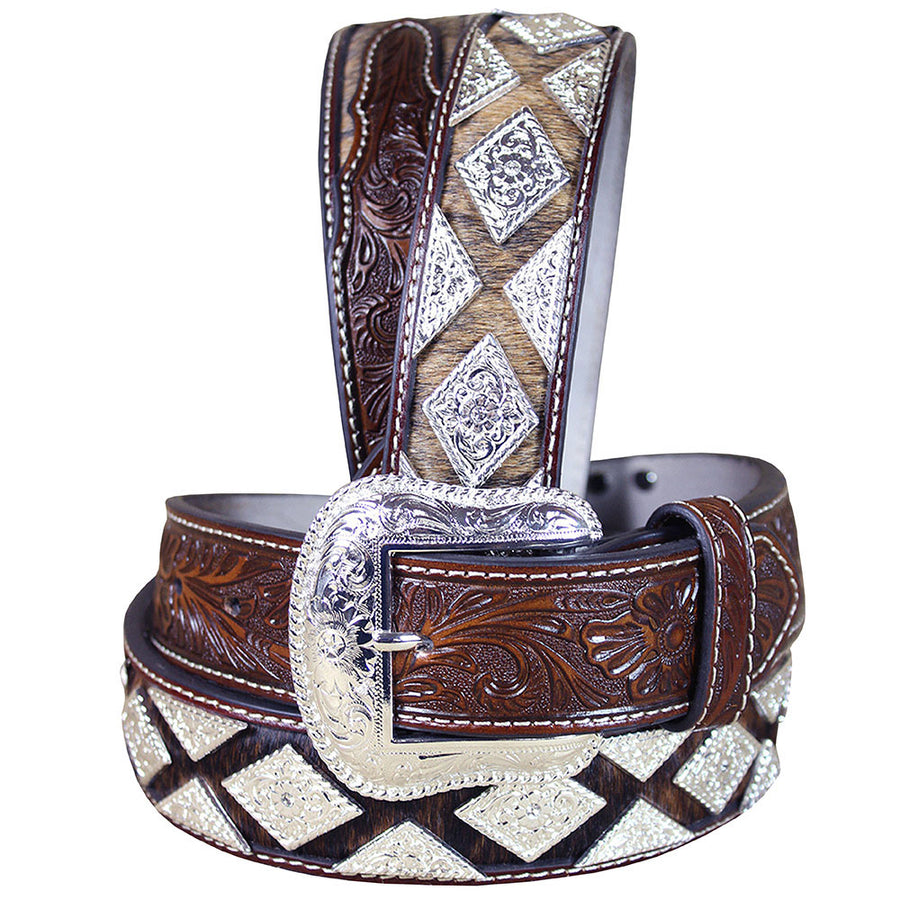 32 In Western Nocona Leather men's Belt Hair Diamond Conchos Dark Brown - Uhorse