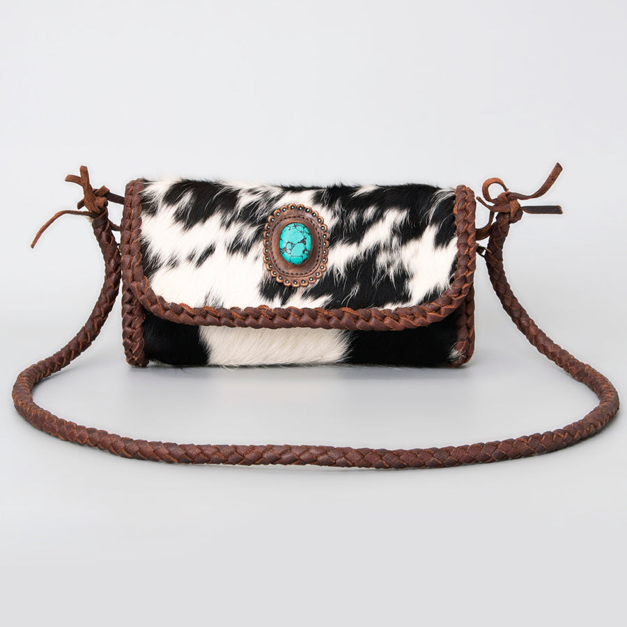 American Darling Wallet Western Genuine Leather Handcrafted Purse with Turquoise Stone and Braided Detail