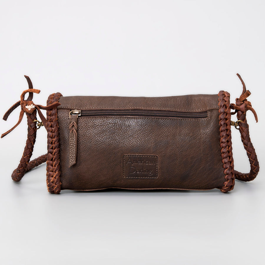American Darling Wallet Western Genuine Leather Handcrafted Purse with Turquoise Stone and Braided Detail