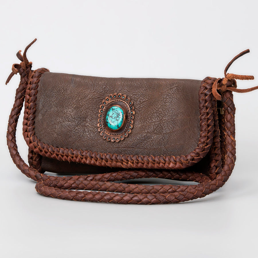 Leopard print calf hair shoulder bag with turquoise stone detail - Uhorse