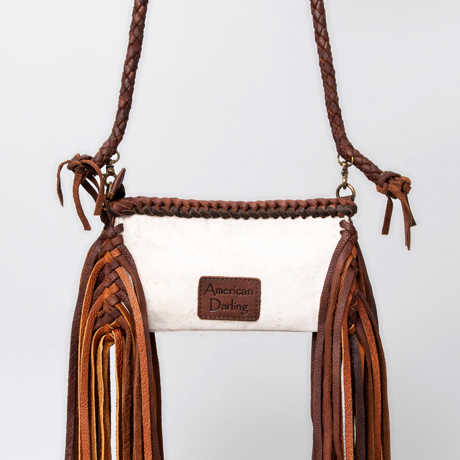 American Darling Small Cross body Bag Western Hair-On Cowhide Genuine Leather Handcrafted Purse with Fringes and Turquoise