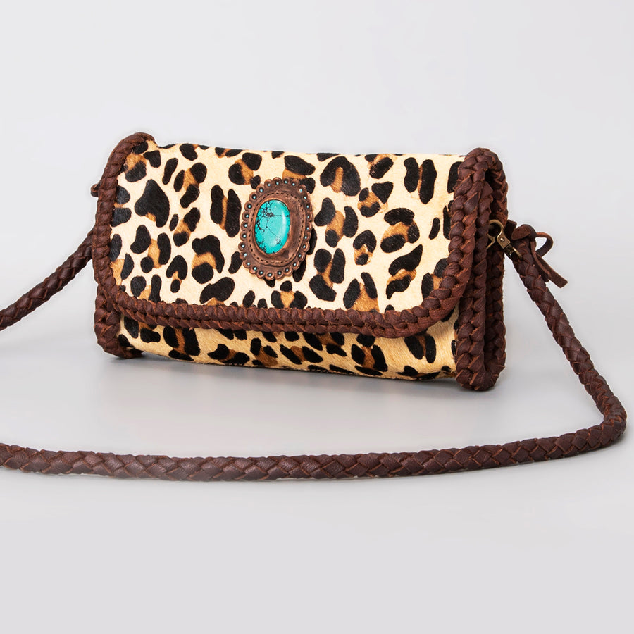 American Darling Wallet Western Genuine Leather Handcrafted Purse with Turquoise Stone and Braided Detail