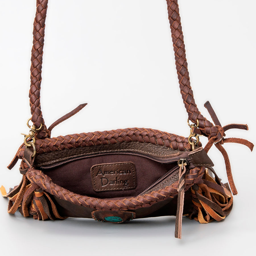 American Darling Small Cross body Bag Western Hair-On Cowhide Genuine Leather Handcrafted Purse with Fringes and Turquoise