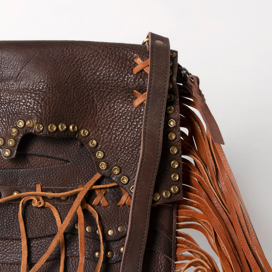 American Darling Small Cross body Bag Western Hand Tooled Floral Carved Genuine Leather Purse with Fringes and Braided Detail