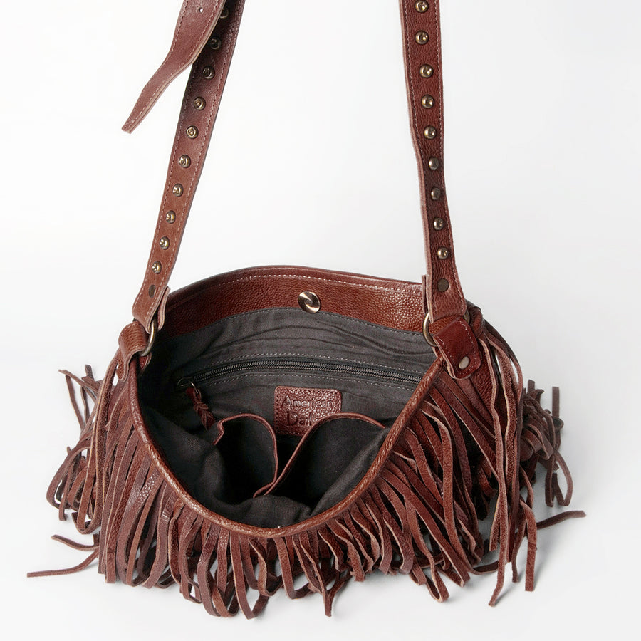 American Darling Large Cross body Bag Western Genuine Leather Handcrafted Purse with Fringes and YKK Zipper