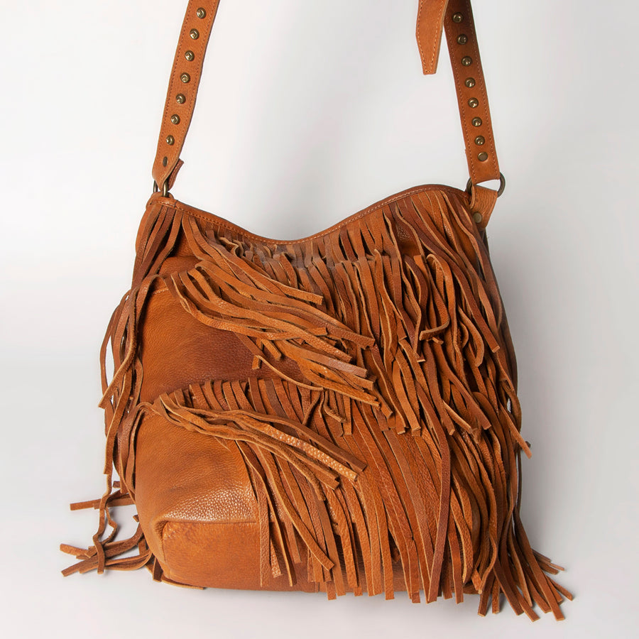 American Darling Large Cross body Bag Western Genuine Leather Handcrafted Purse with Fringes and YKK Zipper