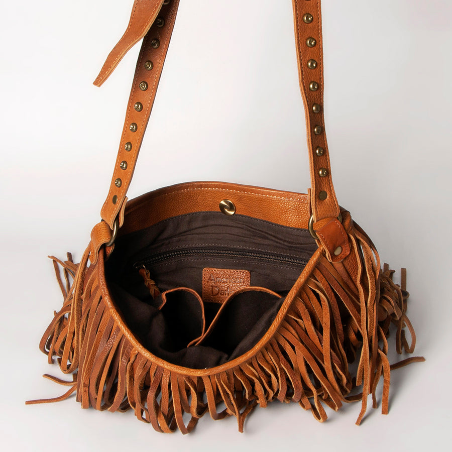 American Darling Large Cross body Bag Western Genuine Leather Handcrafted Purse with Fringes and YKK Zipper