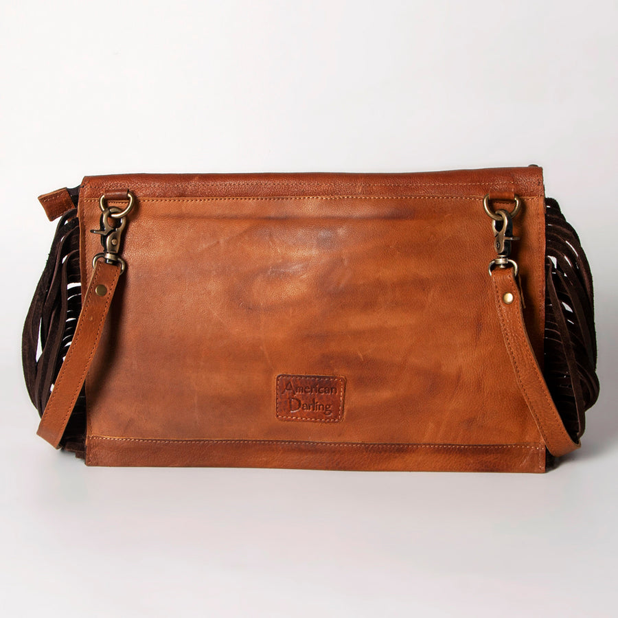 American Darling Small Cross body Bag Western Hand Tooled Floral Carved Genuine Leather Purse with Fringes and Braided Detail