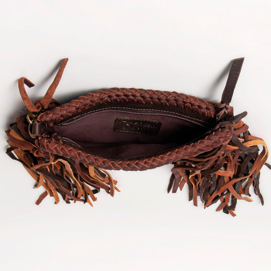 American Darling Clutch Bag Western Genuine Leather Handcrafted Purse with Fringes and Turquoise Stone