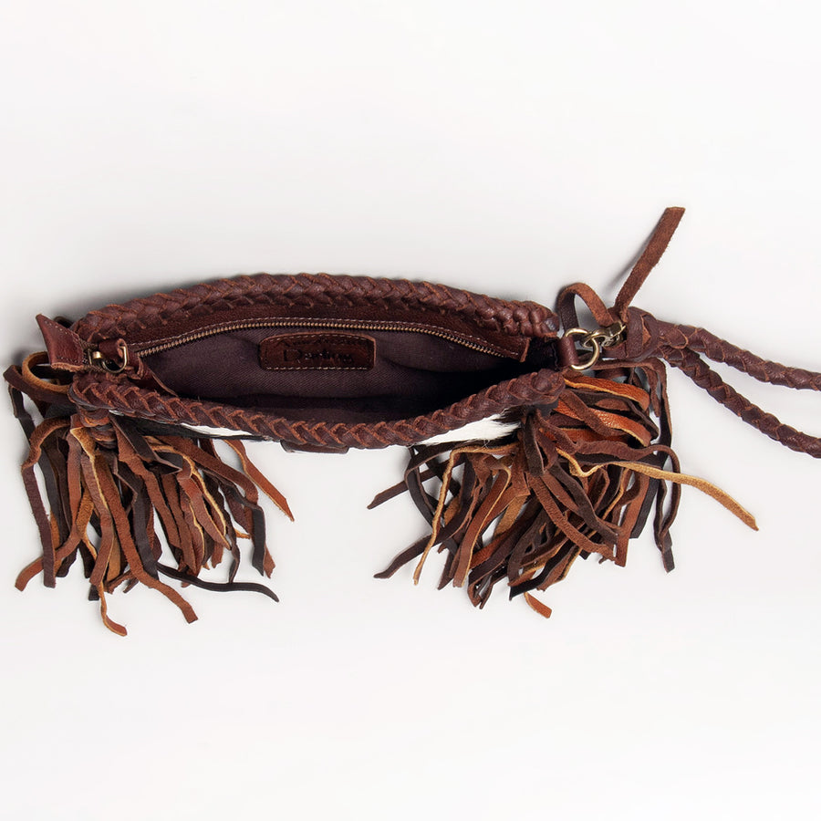 American Darling Clutch Bag Western Genuine Leather Handcrafted Purse with Fringes and Turquoise Stone