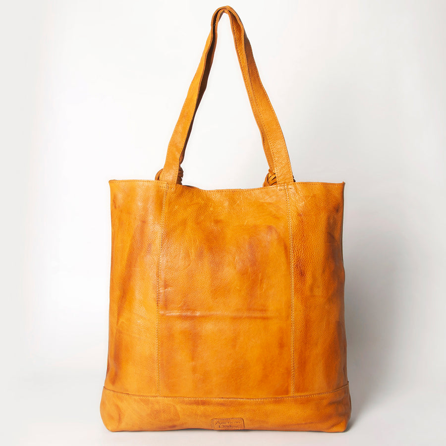 American Darling Tote Bag - Genuine Vegetable-Tanned Leather Western Purse with Fringes and YKK Zipper - 17x17in