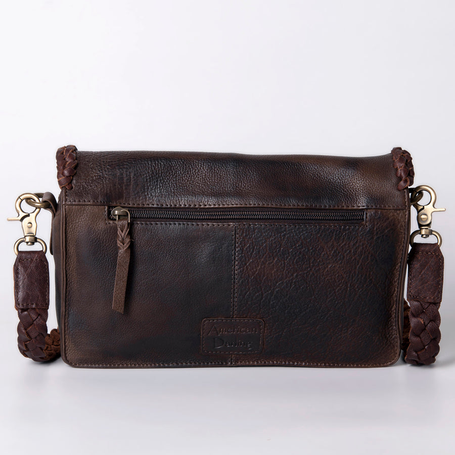 American Darling Wallet Western Genuine Leather Handcrafted Purse with Fringes, Braided Strap and Turquoise Stone