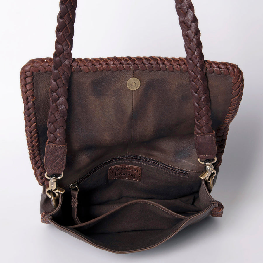 American Darling Wallet Western Genuine Leather Handcrafted Purse with Fringes, Braided Strap and Turquoise Stone