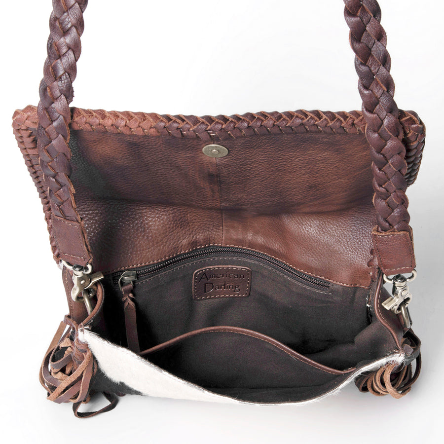 American Darling Wallet Western Genuine Leather Handcrafted Purse with Fringes, Braided Strap and Turquoise Stone