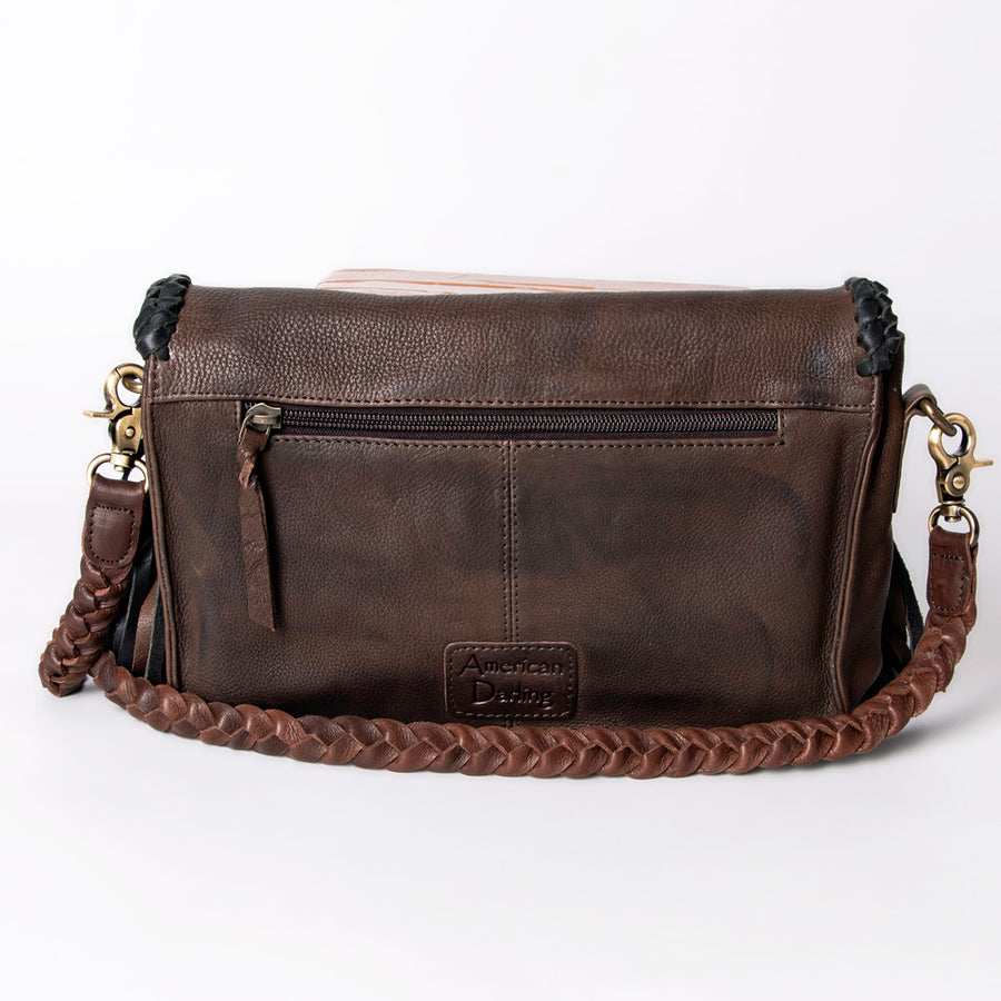 American Darling Wallet Western Genuine Leather Handcrafted Purse with Fringes, Braided Strap and Turquoise Stone