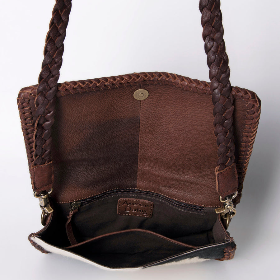 American Darling Wallet Western Genuine Leather Handcrafted Purse with Fringes, Braided Strap and Turquoise Stone