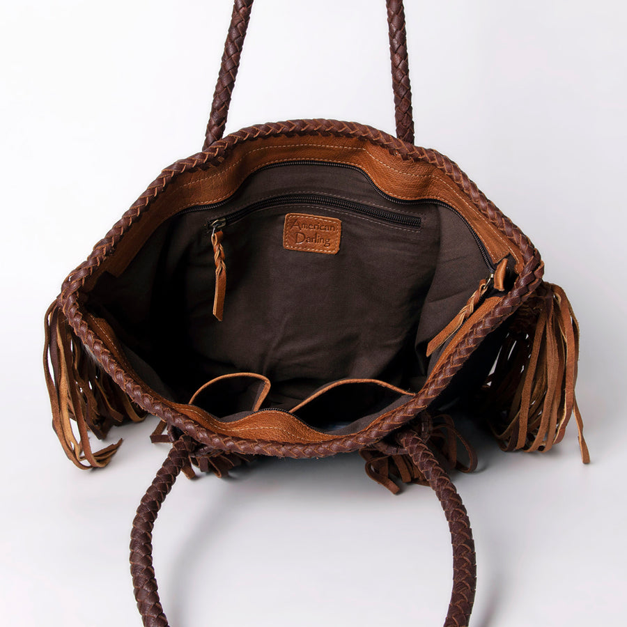 American Darling Tote Bag Western Hair-On Cowhide Genuine Leather Handcrafted Purse with Fringes and Braided Straps