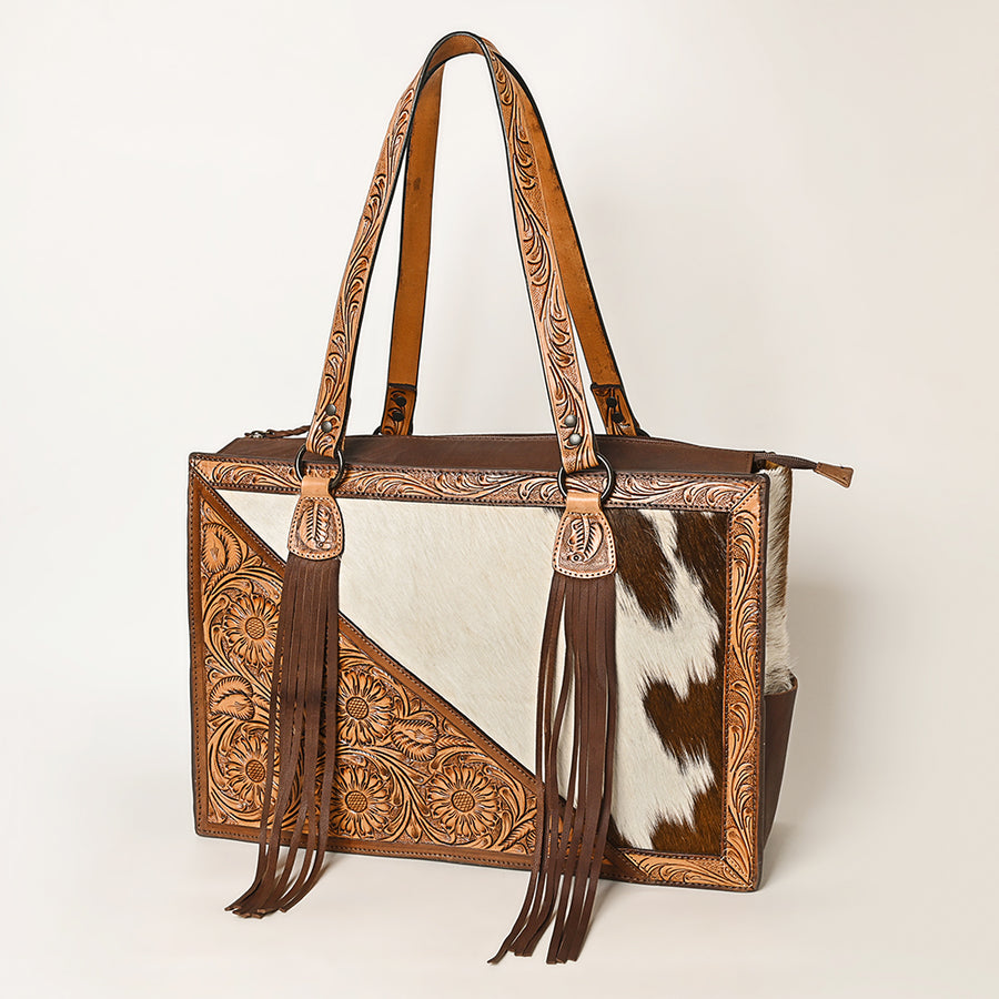 American Darling Tote Hand Tooled Hair On Genuine Leather Women Bag Western Handbag Purse - Uhorse