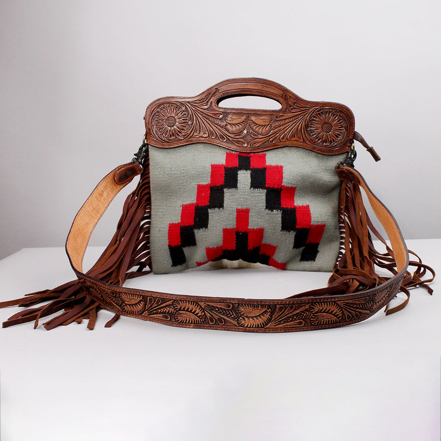 American Darling Hand Tooled Floral Clutch Bag with Saddle Blanket and Fringes - Uhorse