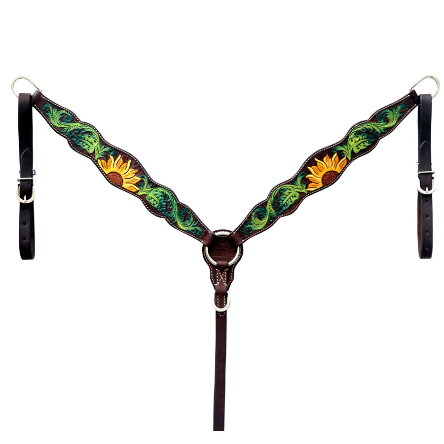 Bar H Equine Horse Genuine Leather Floral Design Hand Painted Breast Collar Brown - Uhorse