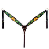 Bar H Equine Horse Genuine Leather Floral Design Hand Painted Breast Collar Brown - Uhorse
