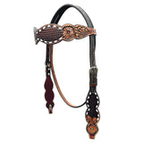 Basket Floral Hand Carved Horse Western Leather Headstall Brown