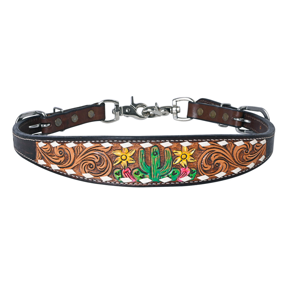 Brown leather western cinch with silver hardware - Uhorse