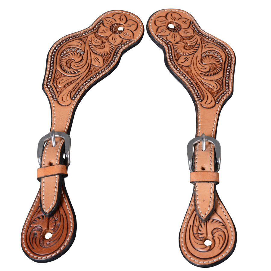 Bar H Equine Horse Riding Western Leather Spurs Straps for Adults women's - Uhorse