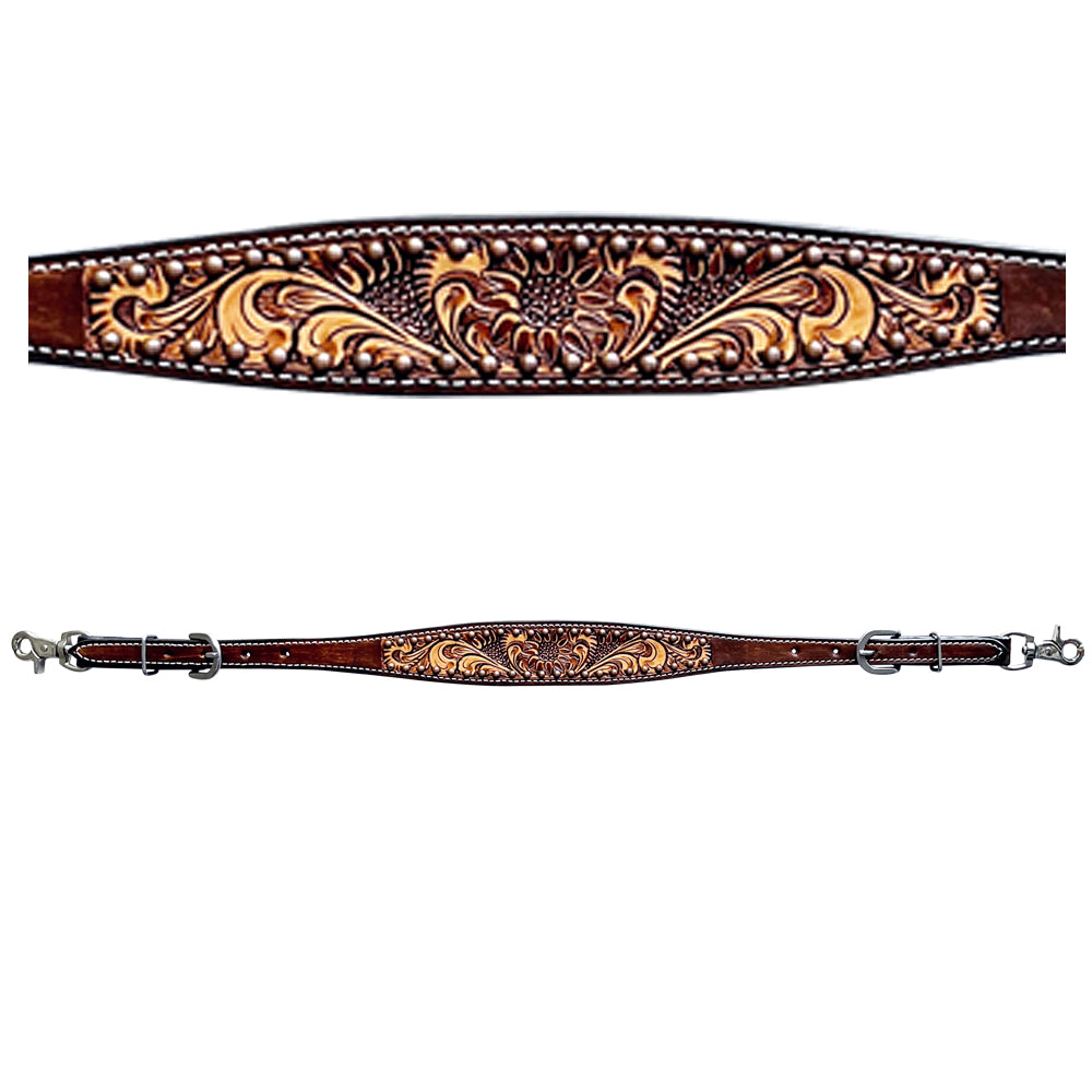 Floral Hand Carved Horse Western Leather Wither Straps Brown