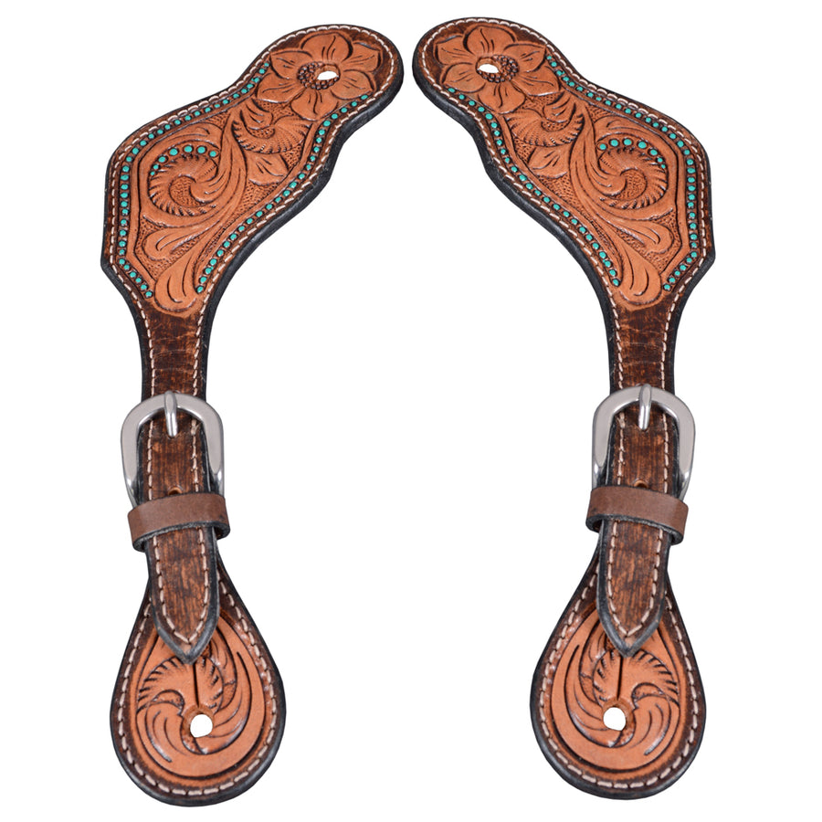 Bar H Equine Horse Riding Western Leather Spurs Straps for Adults women's - Uhorse