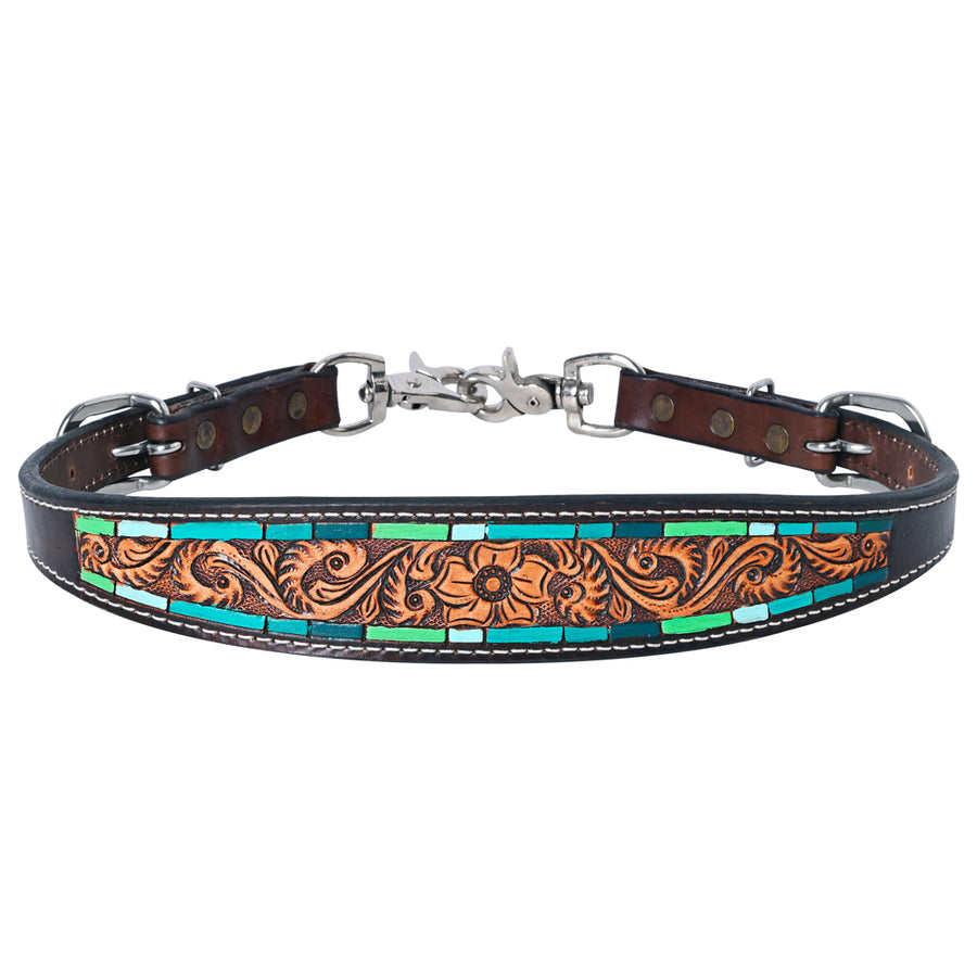 Brown leather western curb chain belt with silver hardware - Uhorse