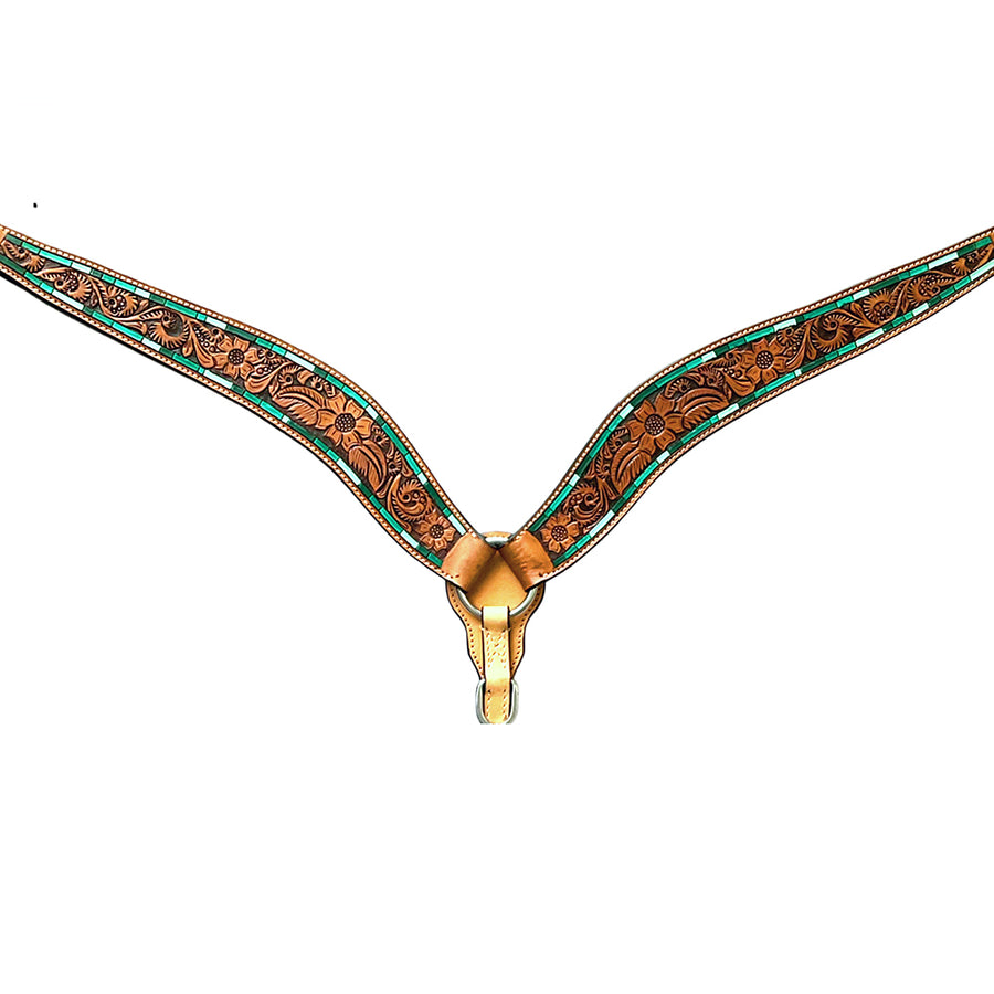 Bar H Equine Horse Genuine Leather Floral Design Breast Collar Brown - Uhorse