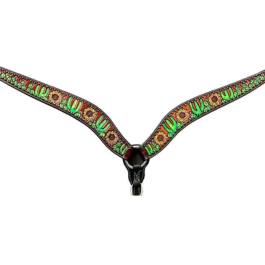 Bar H Equine Horse Genuine Leather Floral Hand Painted Breast Collar ,Headstall Brown - Uhorse