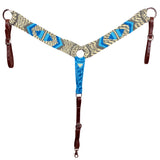 HILASON Western Wool Headstall & Breast Collar Tack Set Grey & Turquoise