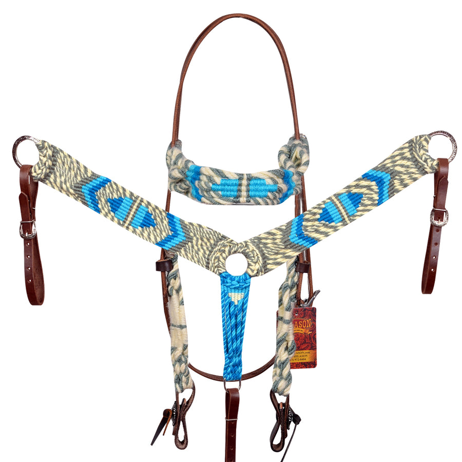 HILASON Western Wool Headstall & Breast Collar Tack Set Grey Turquoise | Leather for Horses