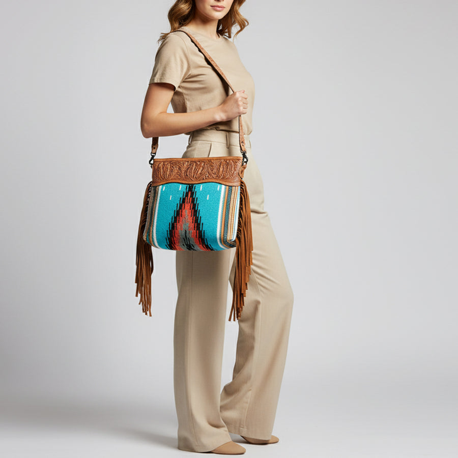 American Darling Crossbody Hand Tooled Saddle Blanket Genuine Leather Women Bag Western Handbag Purse