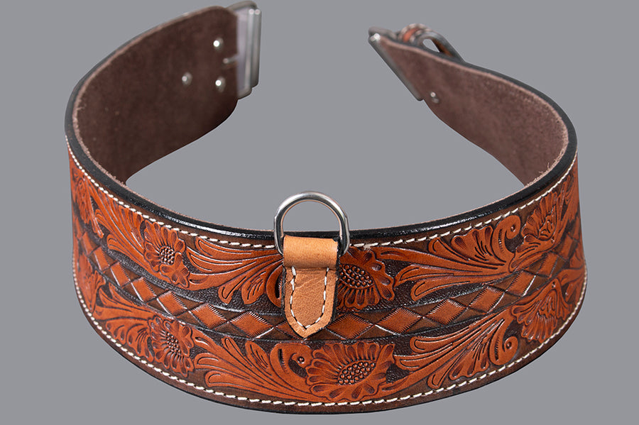 Comfytack Horse Saddle Flank Cinch Girth Handtooled Leather Billets Brown